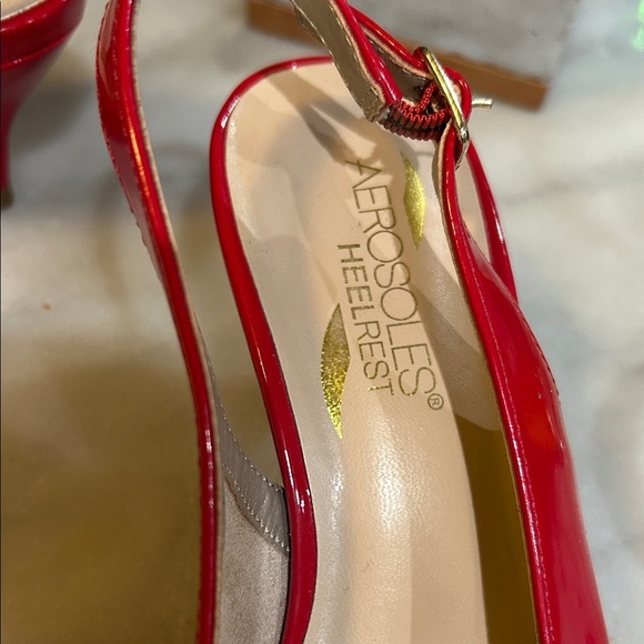 AEROSOLES Vibrant Red Patent Slingback Heels - Picture 2 of 5